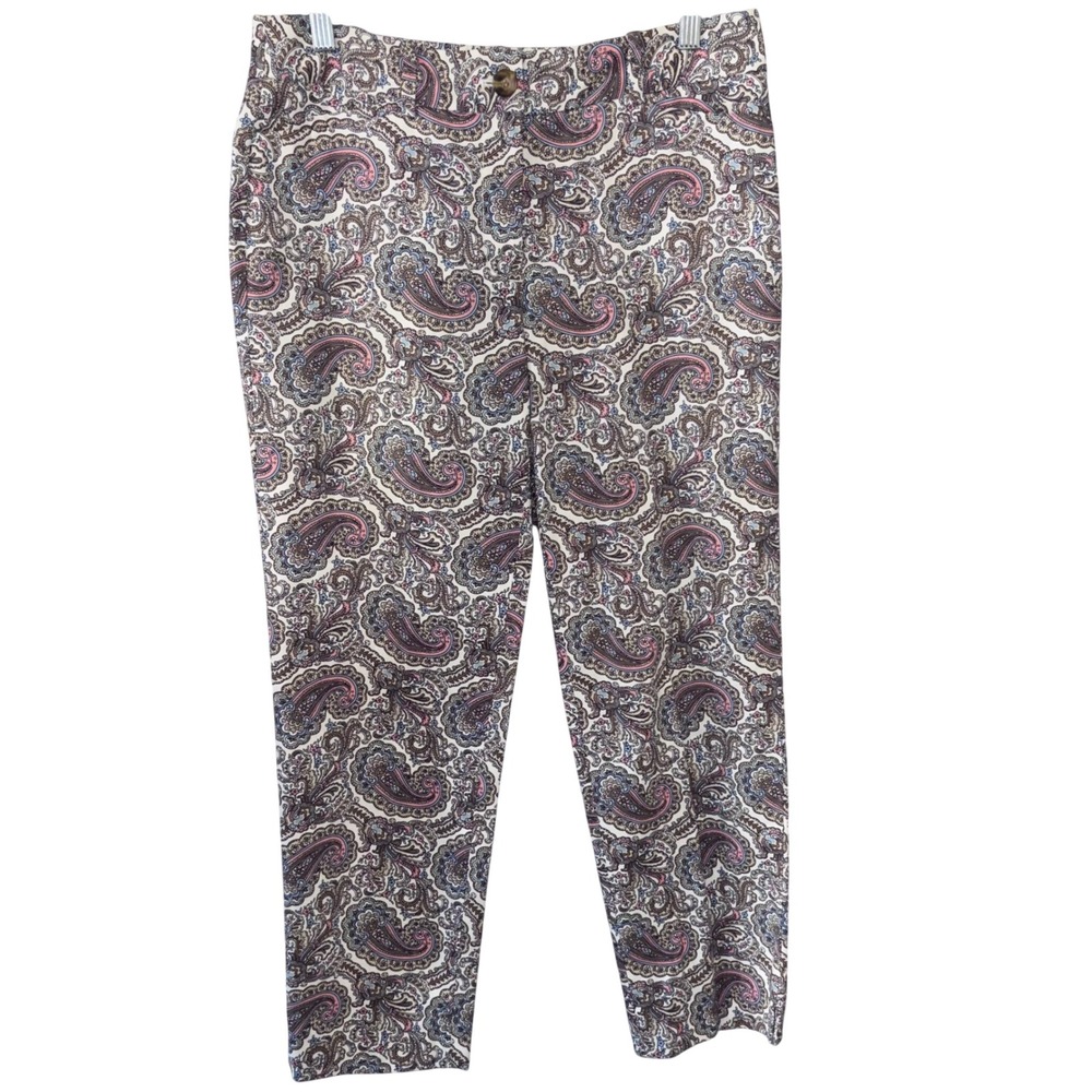 Talbots Paisley Print‎ Perfect Crop Ankle Pants Pink Blue Boho Womens Size 4